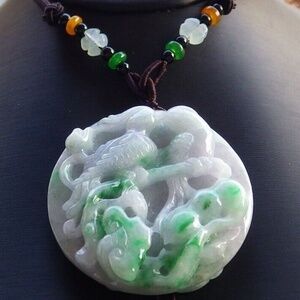 Certified Green Natural A Jade jadeite pendant Mandarin Duck Phoenix Ruyi 囍结连理